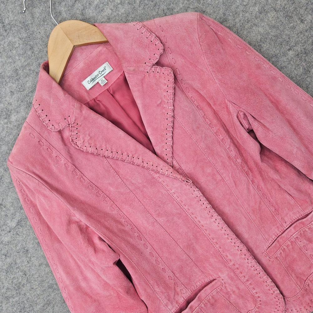 Coldwater Creek Suede Jacket Women's XS Pink Whipstitch Leather Cowgirl Western